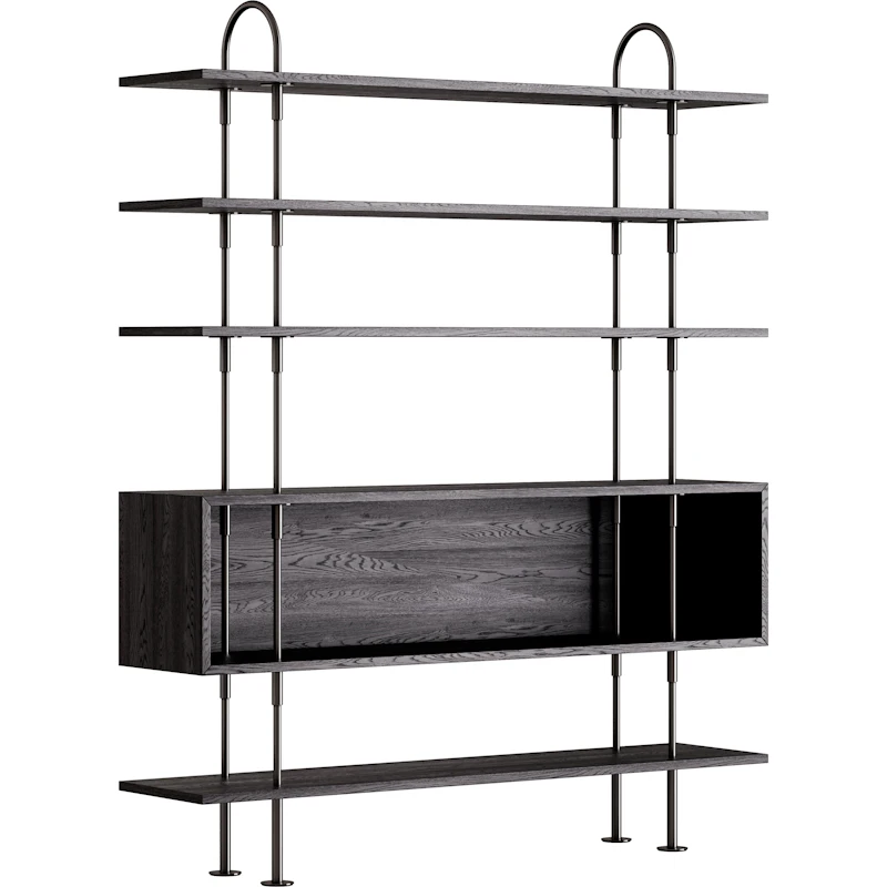 Keen Regalsystem Mit 4 Regalböden / 1 Kastenregal 160 cm, Schwarz Messing / Schwarzbraun gefärbt Esche