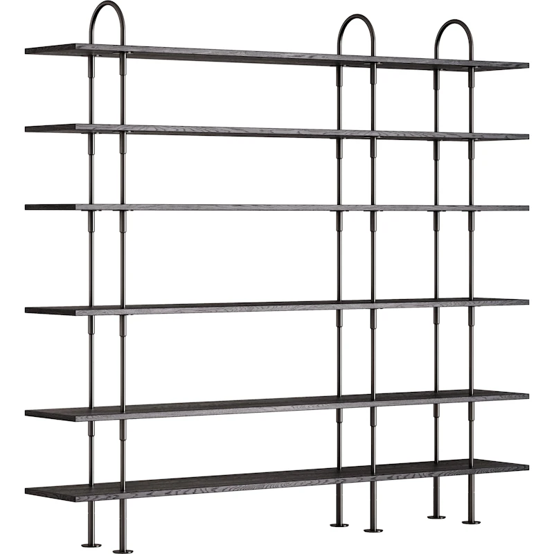 Keen Regalsystem Mit 6 Regalböden 208 cm, Schwarz Messing / Schwarzbraun gefärbt Esche