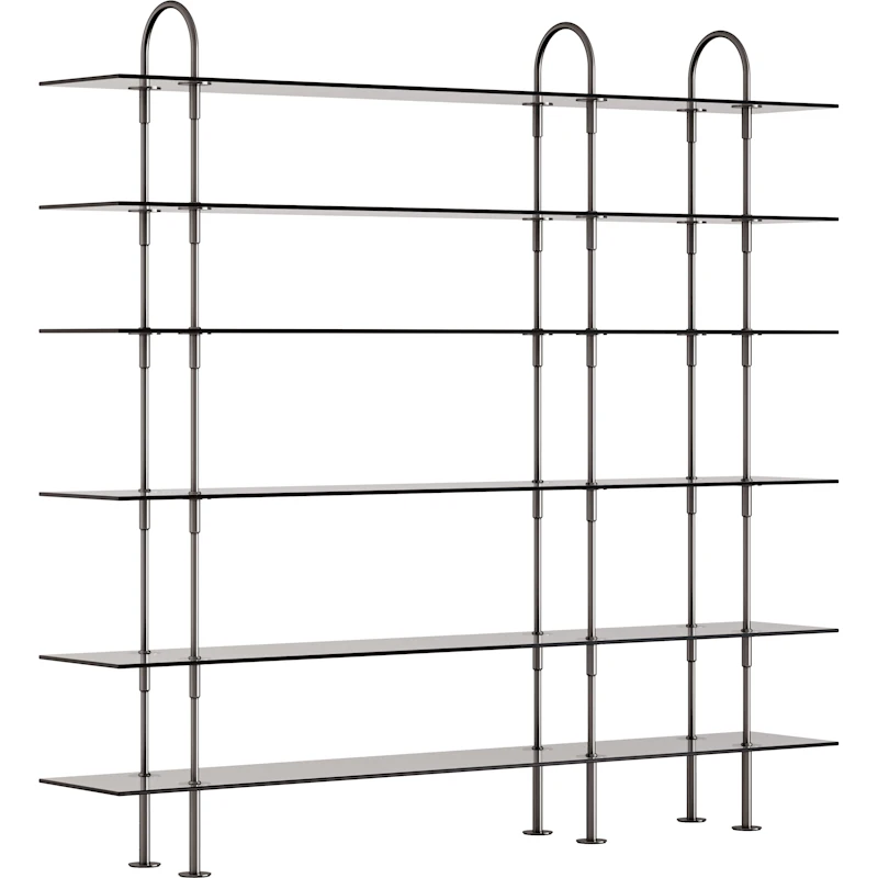 Keen Regalsystem Mit 6 Regalböden 208 cm, Schwarz Messing / Getönt Glas
