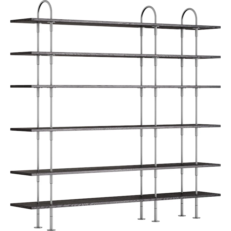 Keen Regalsystem Mit 6 Regalböden 208 cm, Satinpoliert Edelstahl / Schwarzbraun gefärbt Esche