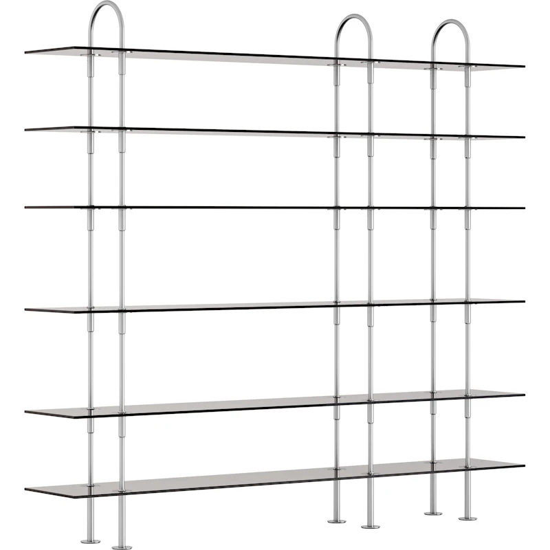 Keen Regalsystem Mit 6 Regalböden 208 cm, Satinpoliert Edelstahl / Getönt Glas