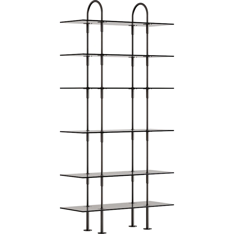 Keen Regalsystem Mit 6 Regalböden 96 cm, Schwarz Messing / Getönt Glas