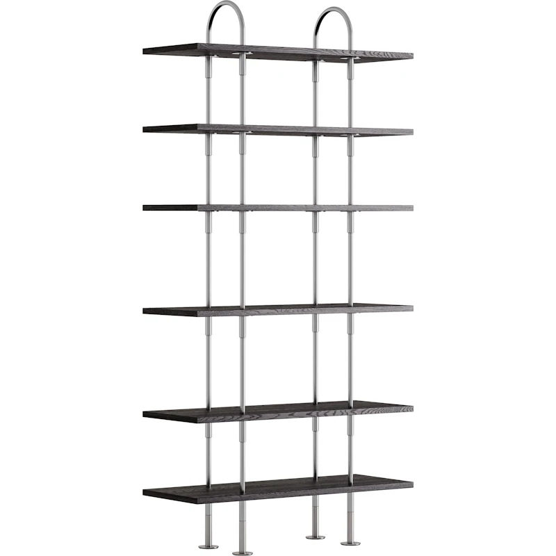 Keen Regalsystem Mit 6 Regalböden 96 cm, Satinpoliert Edelstahl / Schwarzbraun gefärbt Esche