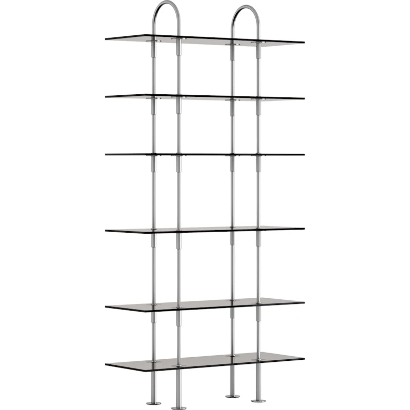 Keen Regalsystem Mit 6 Regalböden 96 cm, Satinpoliert Edelstahl / Getönt Glas