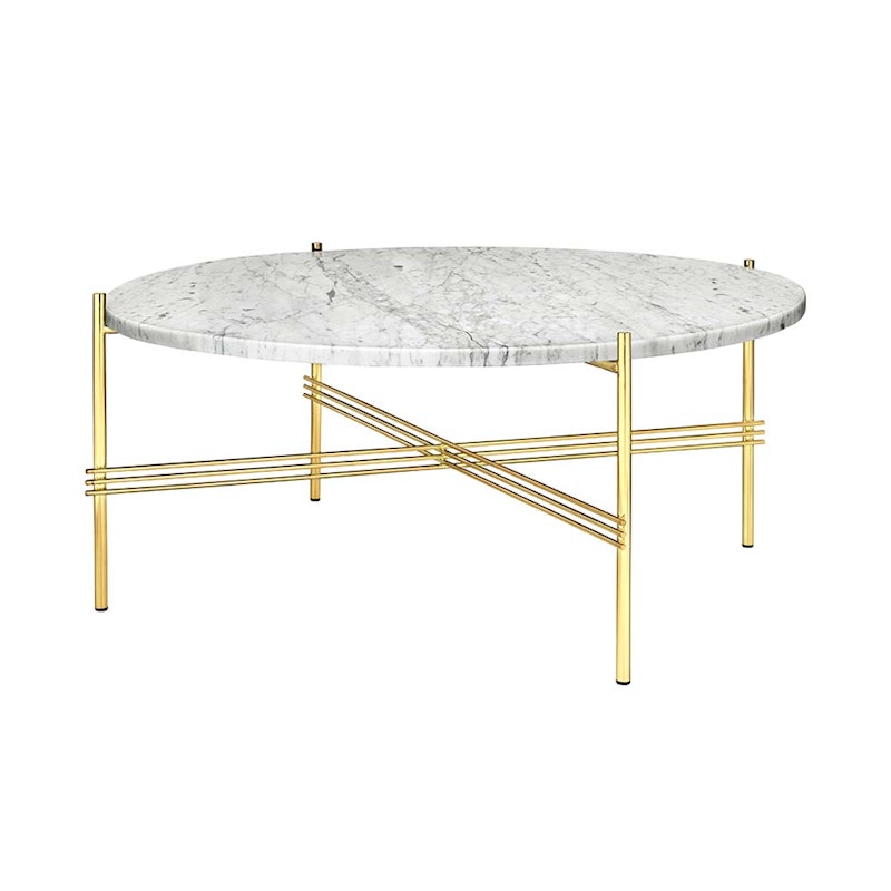 TS Kaffeetisch 80 cm, Messing / Weiß Carrara-Marmor