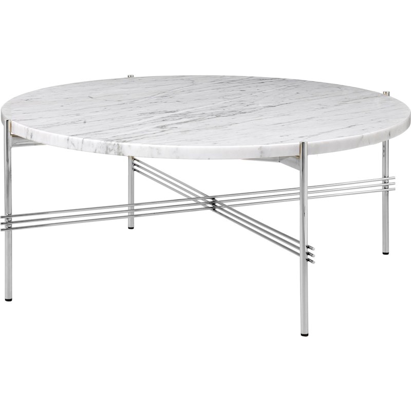 TS Kaffeetisch 80 cm, Poliert Stahl / Weiß Carrara-Marmor