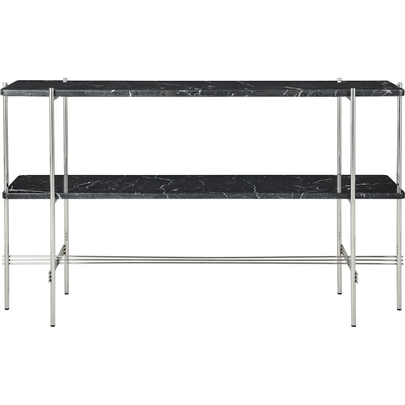 TS Console Beistelltisch 120x30x72 cm, Poliert Stahl / Schwarz Marquina-Marmor