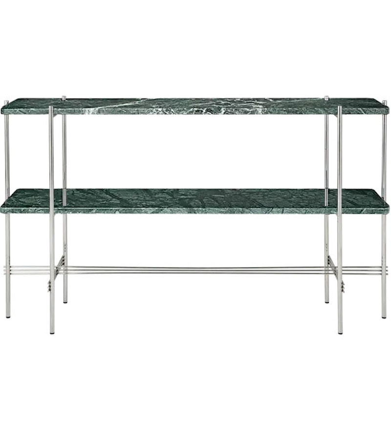 TS Console Beistelltisch 120x30x72 cm, Poliert Stahl / Grün Guatemala-Marmor