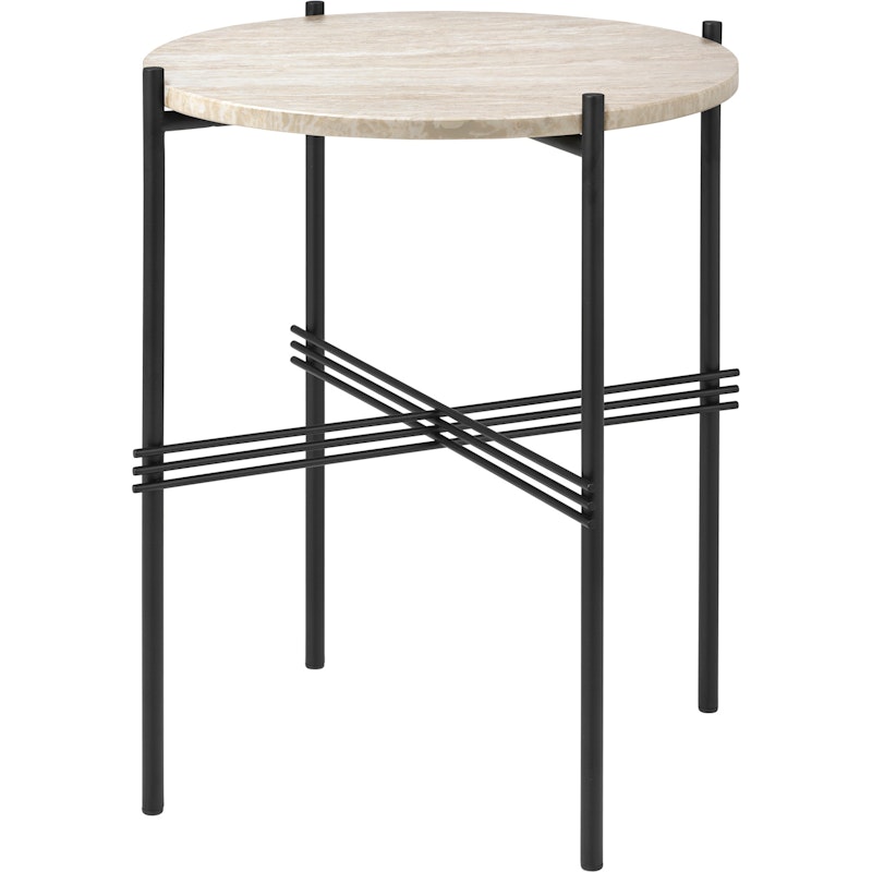 TS Outdoor Beistelltisch Ø40x51 cm, Schwarz/Weiß Travertin