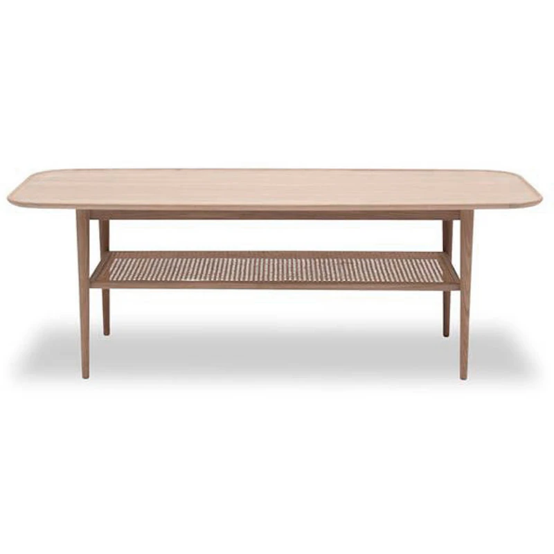 Athene Kaffeetisch 60x150 cm, Weiß Geölt Eiche / Rattan