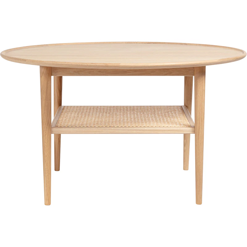 Athene Kaffeetisch 90 cm, Weiß Geölt Eiche / Rattan