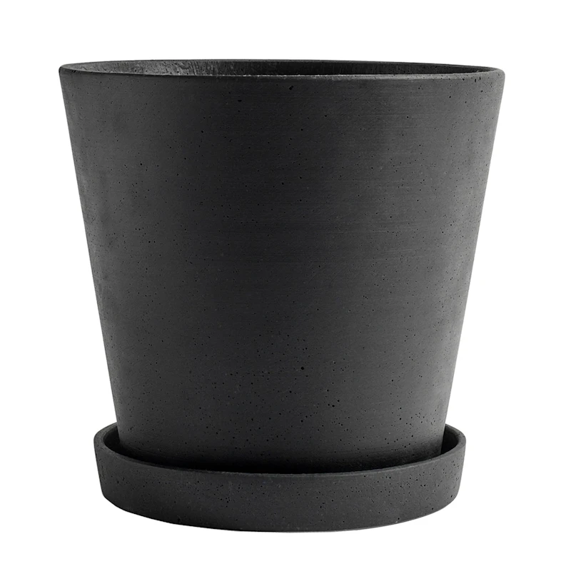 Flowerpot Topf mit Unterteller Schwarz, Ø26 cm XXL