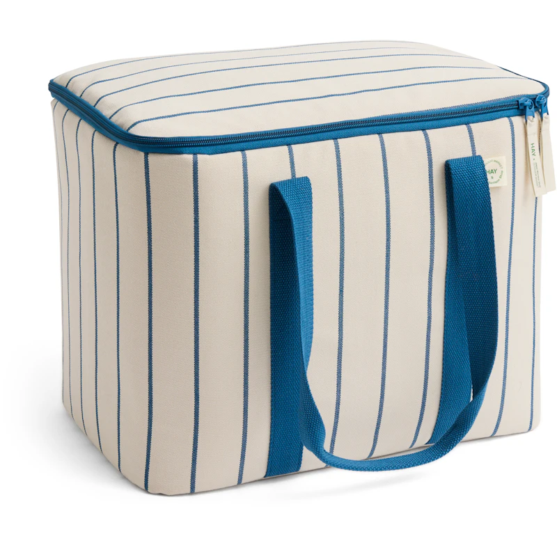 Outdoor Market Cooler Bag Medium, Beige With Blue Stripe
