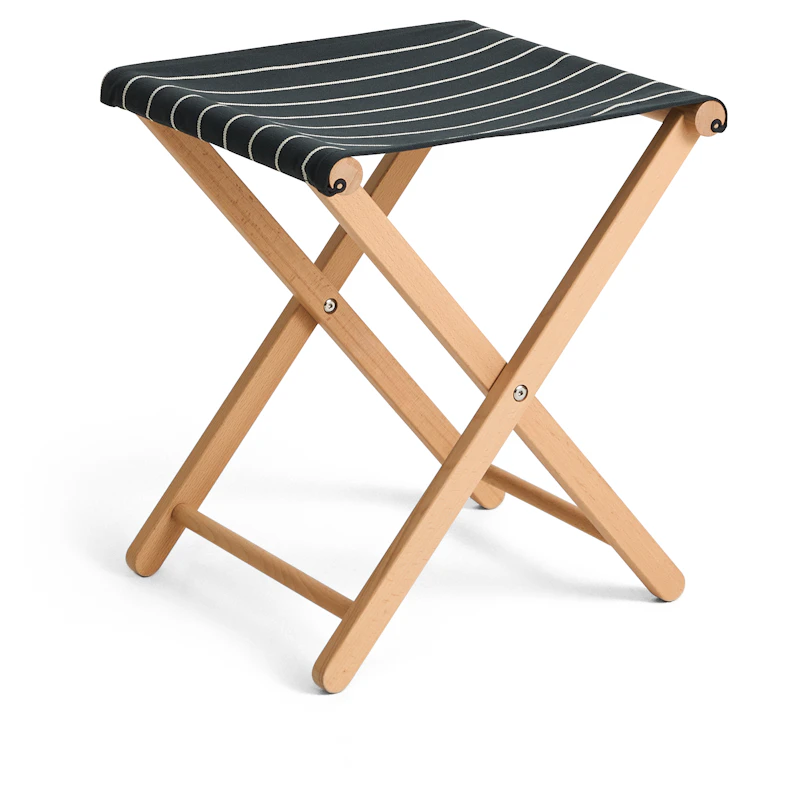 Outdoor Market Folding Stool, Black With Beige Stripe