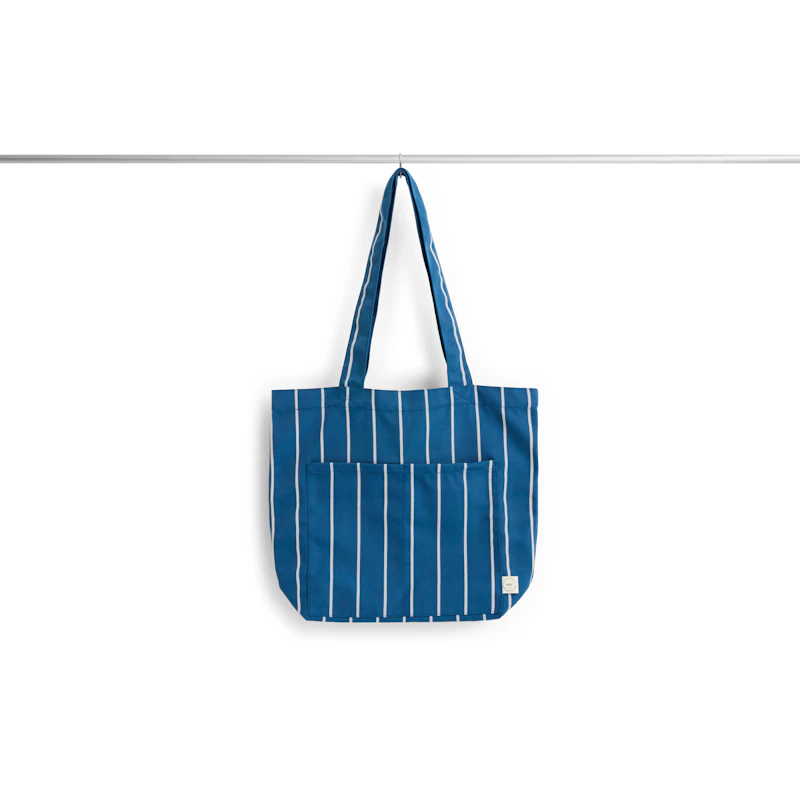 Outdoor Market Tote Bag Medium, Blue With Beige Stripe
