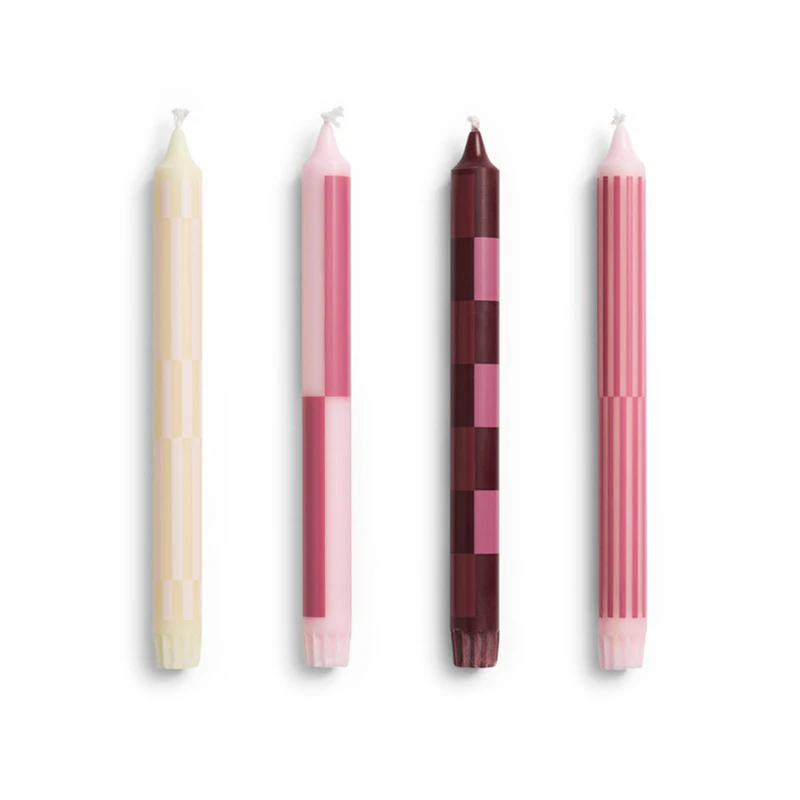 Pattern Kerze 4-er Set, Rosa / Bordeaux