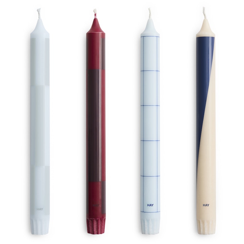 Pattern Kerzen 4-er Set, Blau / Bordeaux