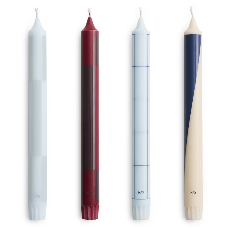 Pattern Kerzen 4-er Set, Blau / Bordeaux