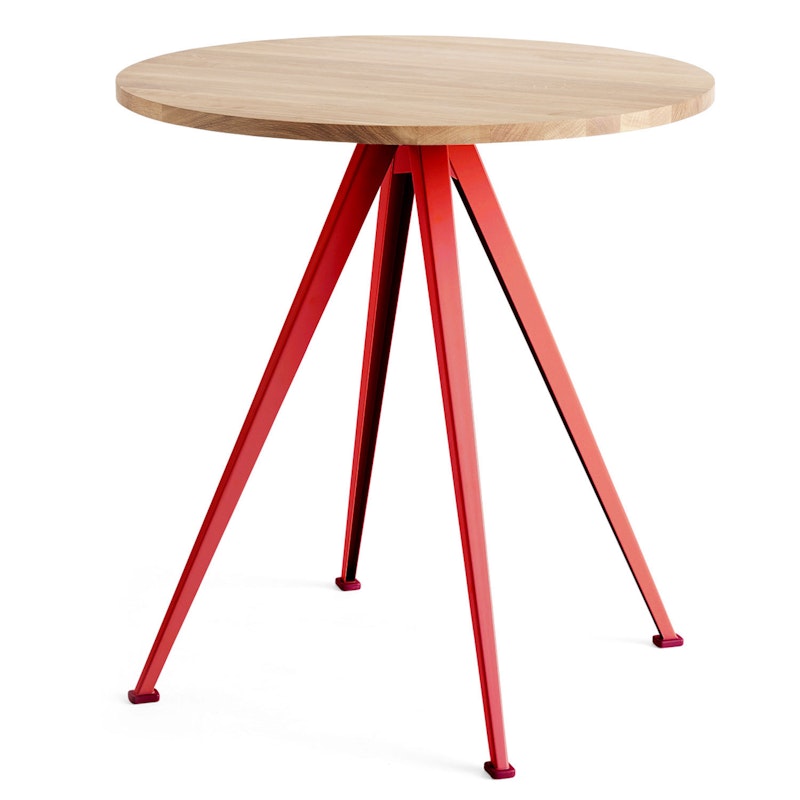 Pyramid 21 Bistrotisch Ø70 cm, Tomato Red / Mattlackiert Eiche