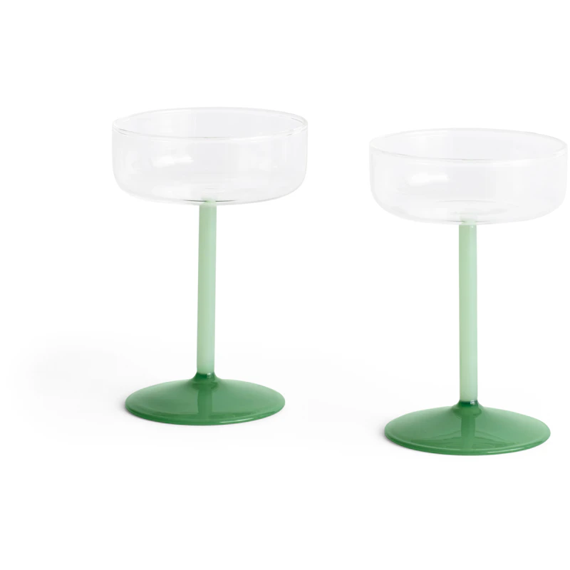 Tint Champagnerschale 2-er Set, Transparent / Jadegrün