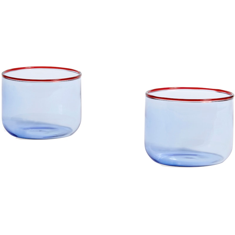 Tint Glas 2-er Set, Hellblau / Rot Rand