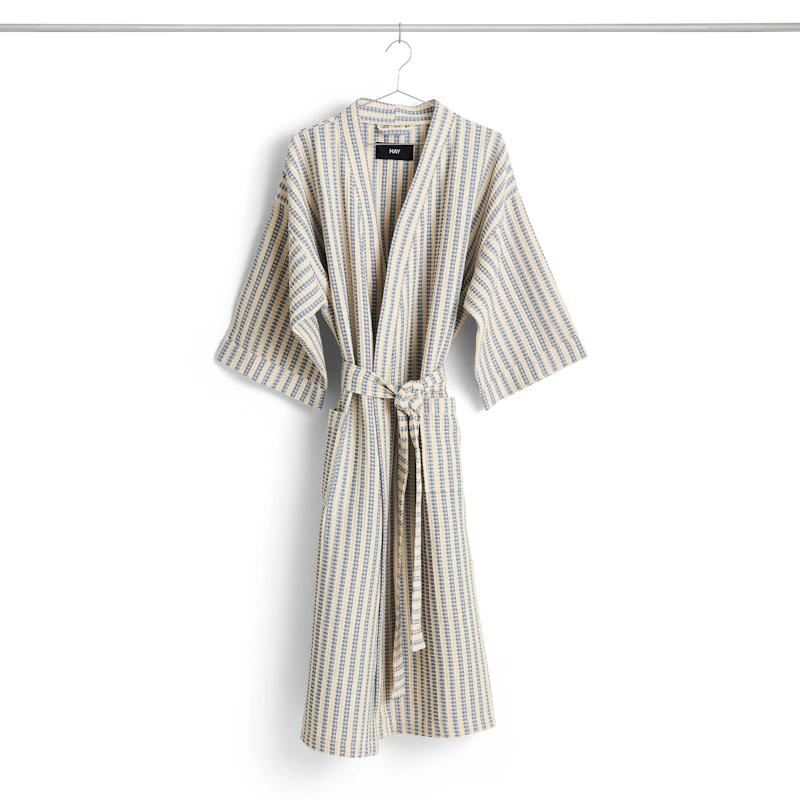 Waffle Bademantel Gestreift, Dusty Blue