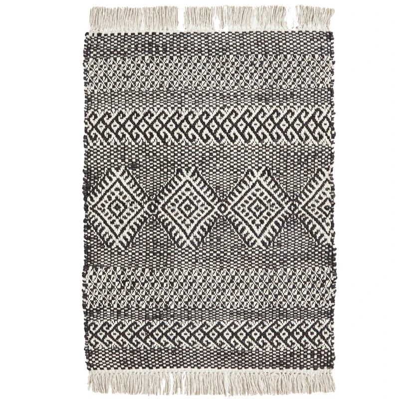 Ethnic Teppich 60x90 cm, Schwarz/Natur