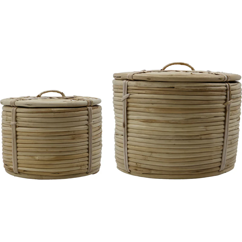 HDRound Korb Mit Deckel Natur, 2-er Set