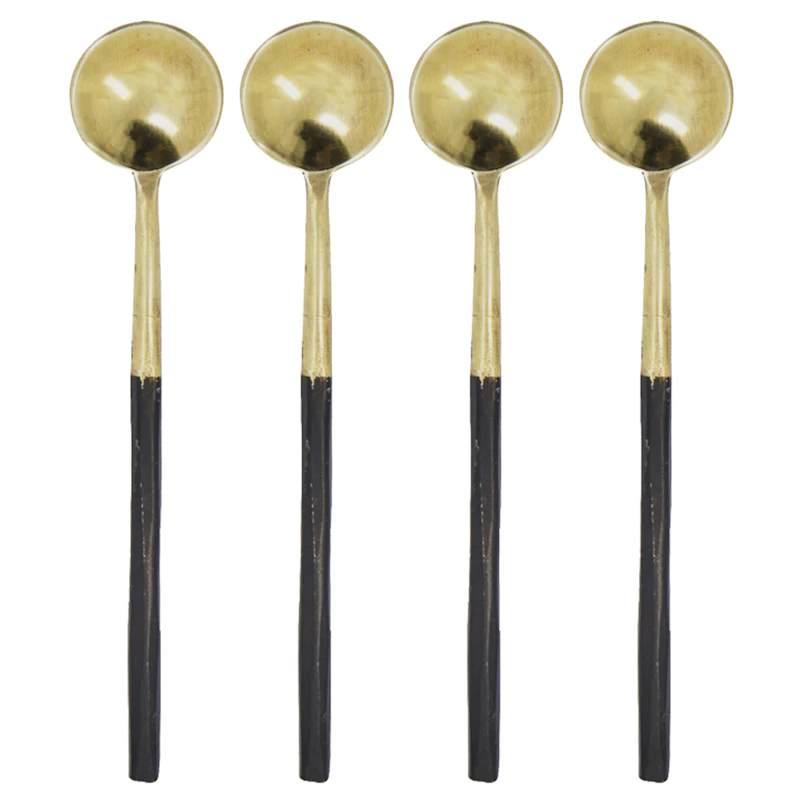 Langer Löffel 4-er Set, Altmessingfarben
