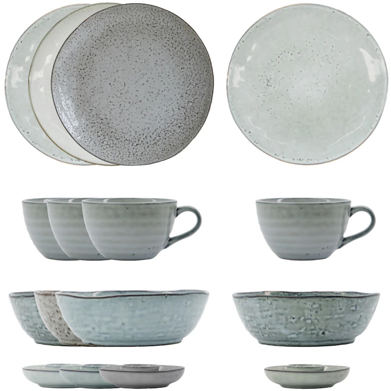 Rustic Brunch-Set 16 Teile, Grau/Blau