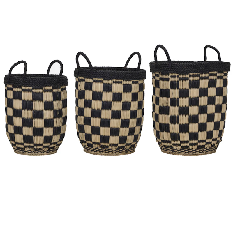 Opti Korb 3-er Set, Schwarz / Natur