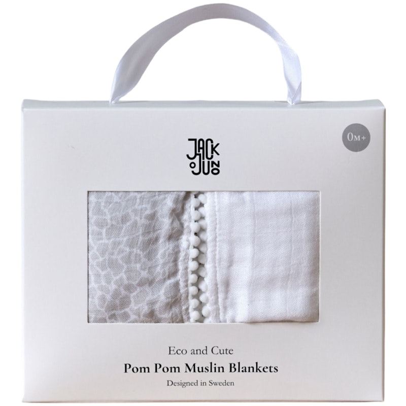 Pom Pom Babydecke 2-er Set, Pearl & Giraffe Gray