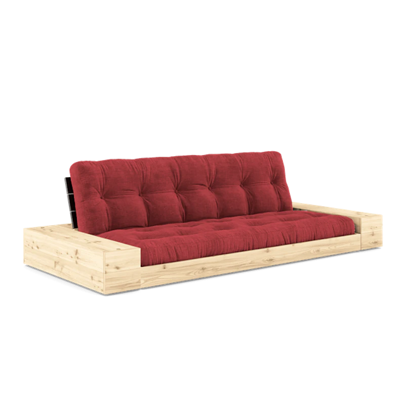 Base Sofa Bed With Side Box & 5-Layer Mattress Black Night/Ruby Red