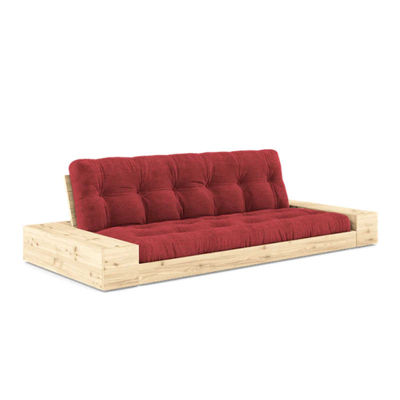 Base Sofa Bed With Side Box & 5-Layer Mattress Clear/Ruby Red