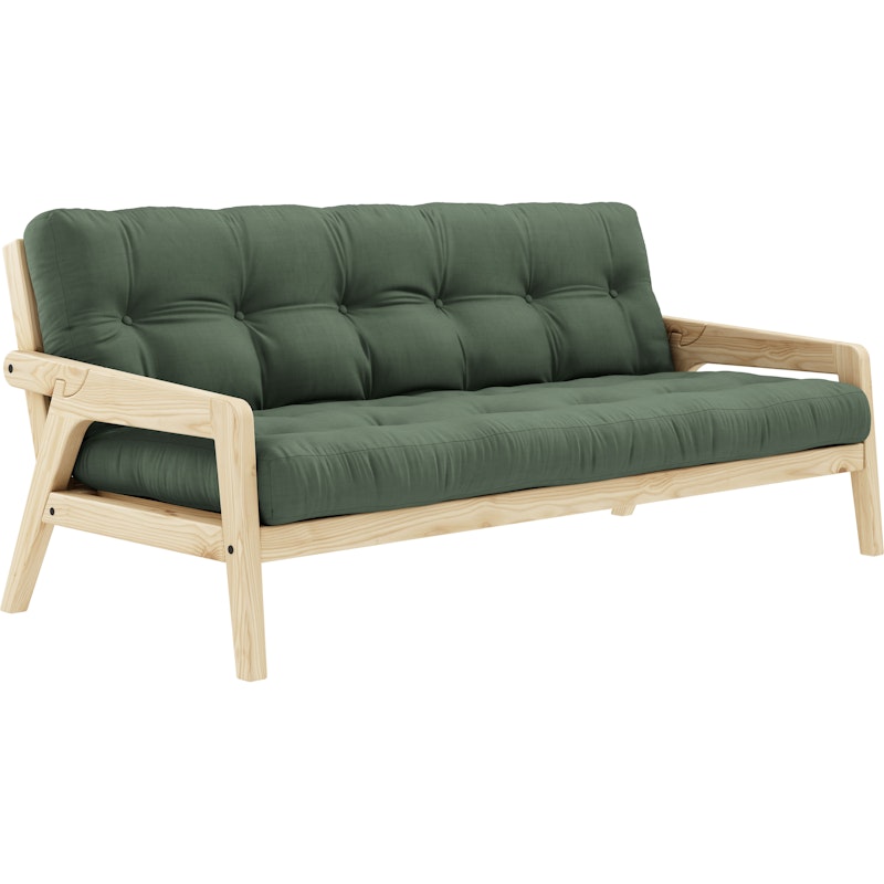 Grab Bettsofa Mit Matratze, Klar Lackiert / Olive Green