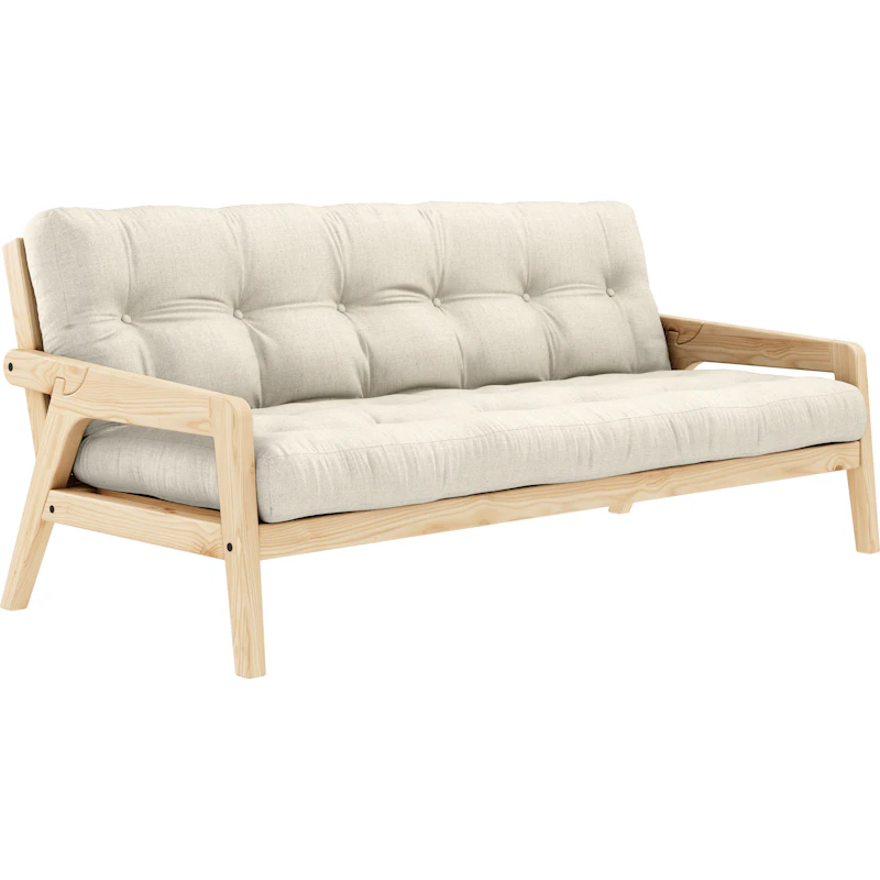 Grab Bettsofa Mit Matratze, Klar Lackiert / Leinen