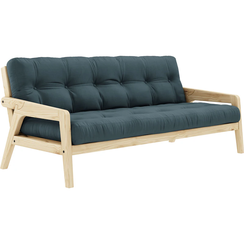 Grab Bettsofa Mit Matratze, Klar Lackiert / Petrolblau
