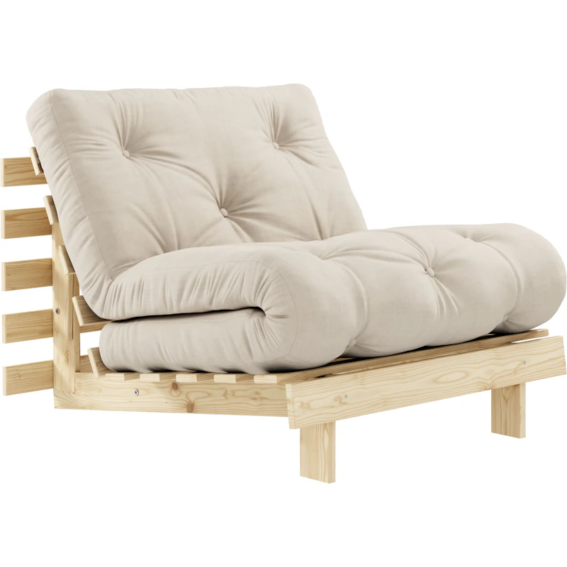 Roots 90 Loungesessel, Kiefernholz / Beige