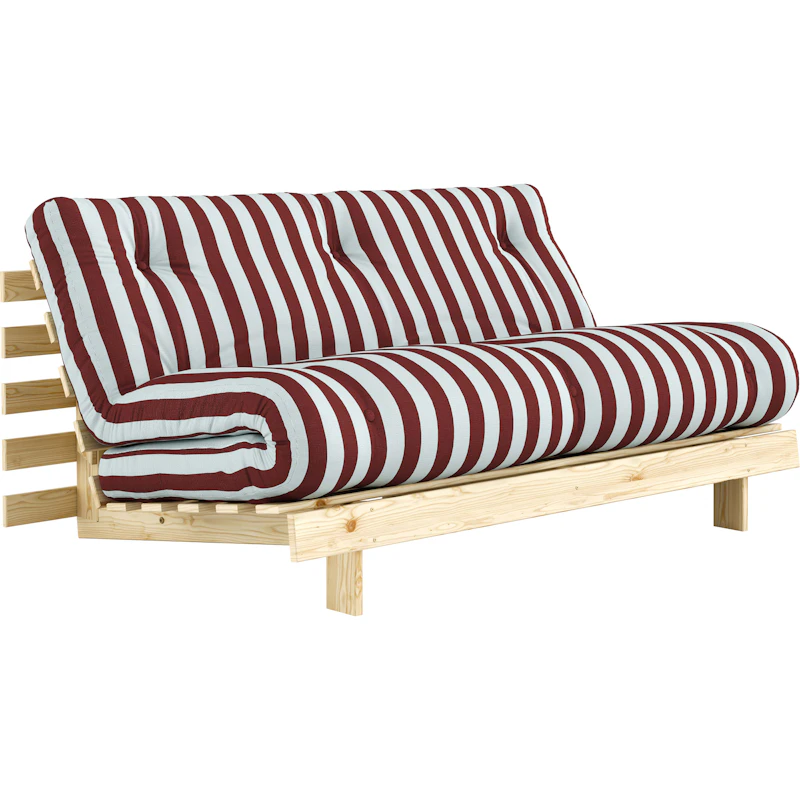 Roots Bettsofa 160x200 cm, Burgunderrot / Hellblau