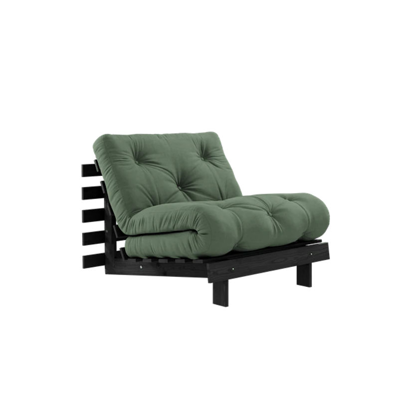 Roots Sofa Bed With Mattress 90x200 Black Night/ Olive Green