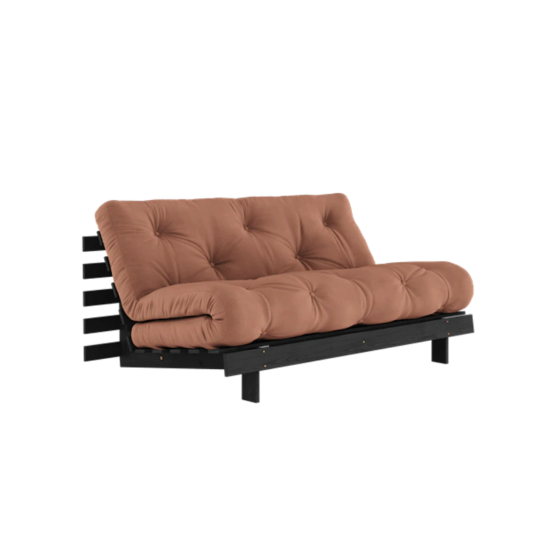 Roots Sofa Bed With Roots Mattress 160x200 Clay Brown/Black Lacquered