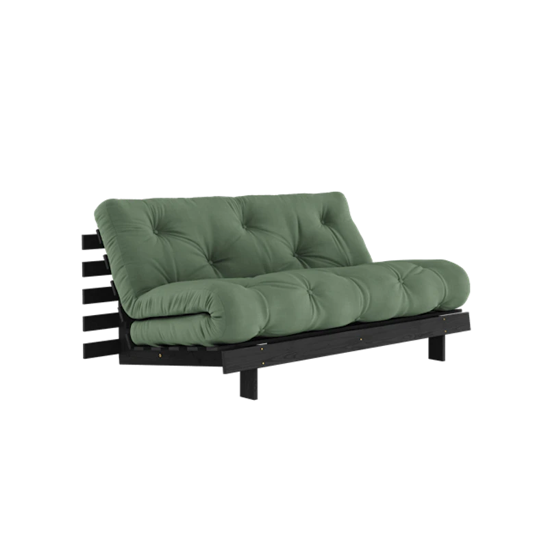Roots Sofa Bed With Roots Mattress 160x200 Olive Green/ Black Lacquered