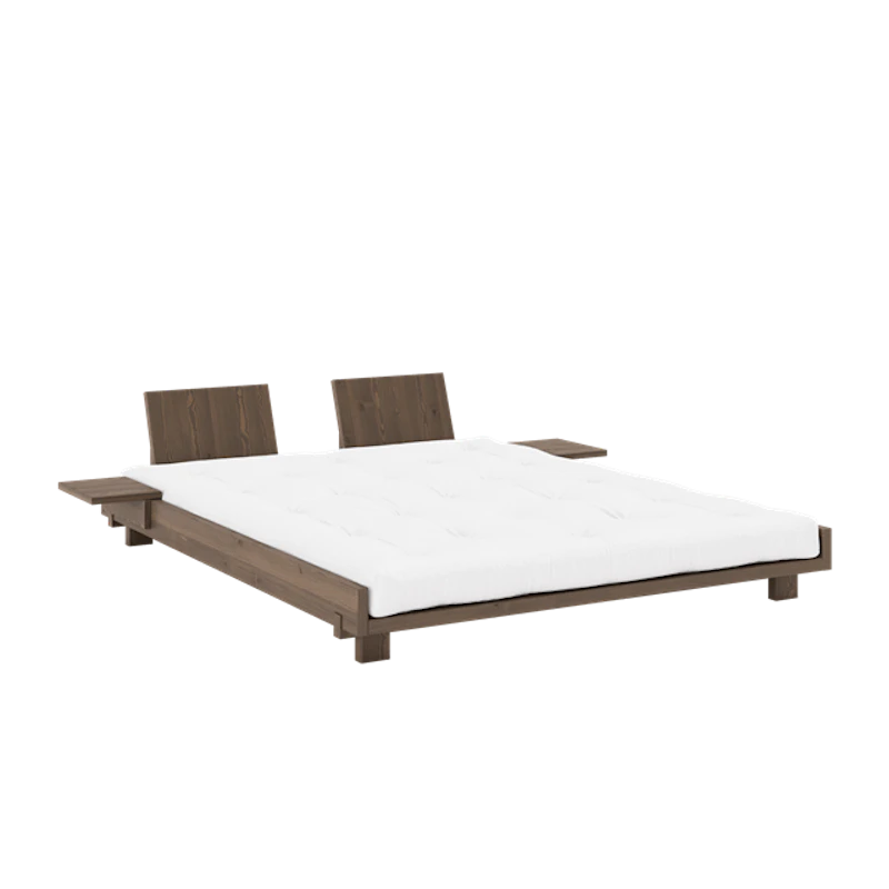 Social Bed Frame With 2 Backrests & Side Table 160x200 Carob Brown