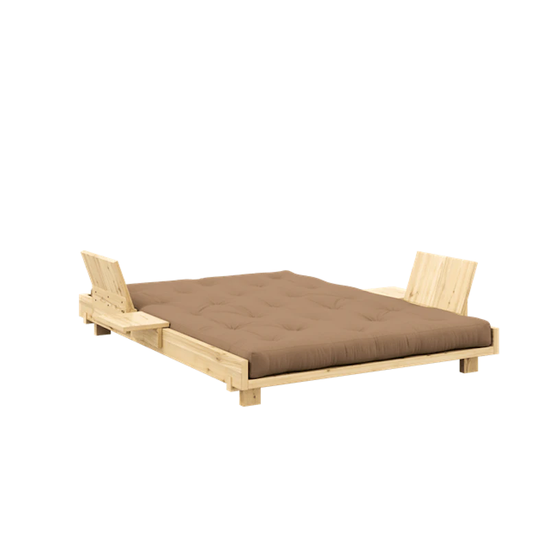 Social Sofa Bed With 2 Backrests, Side Tables & Mattress 140x200 Mocca/Raw