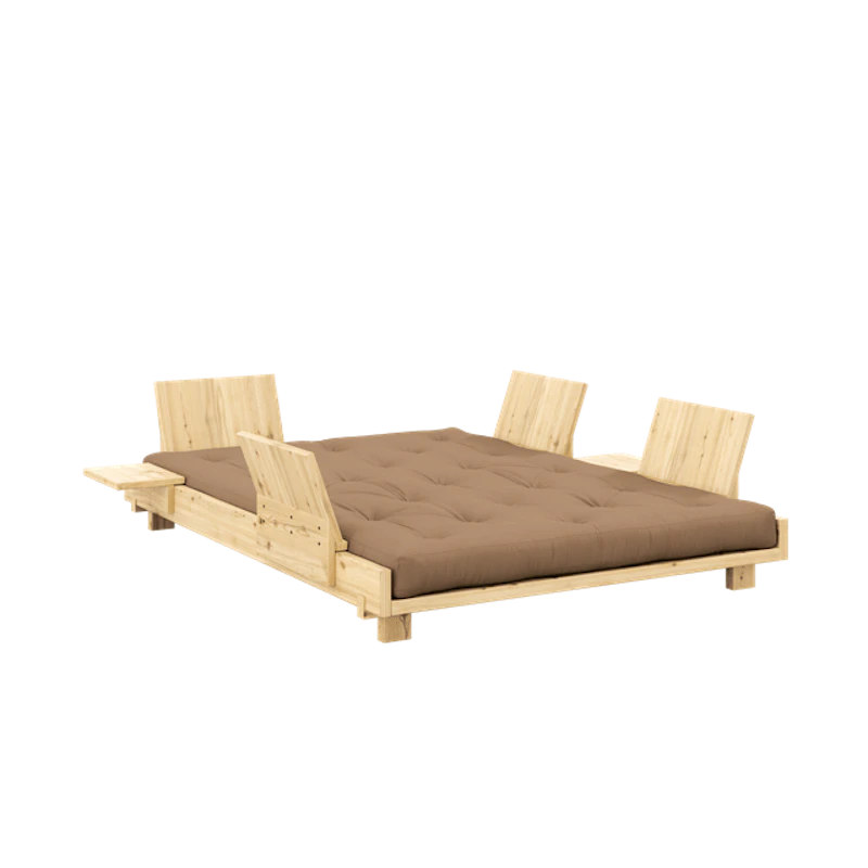 Social Sofa Bed With 4 Backrests, Side Tables & Mattress 140x200 Mocca/Raw