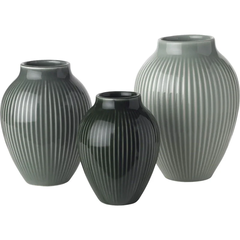 Vase Profiliert 3-er Set, Misty Green / Celadon Green / Dunkelgrün