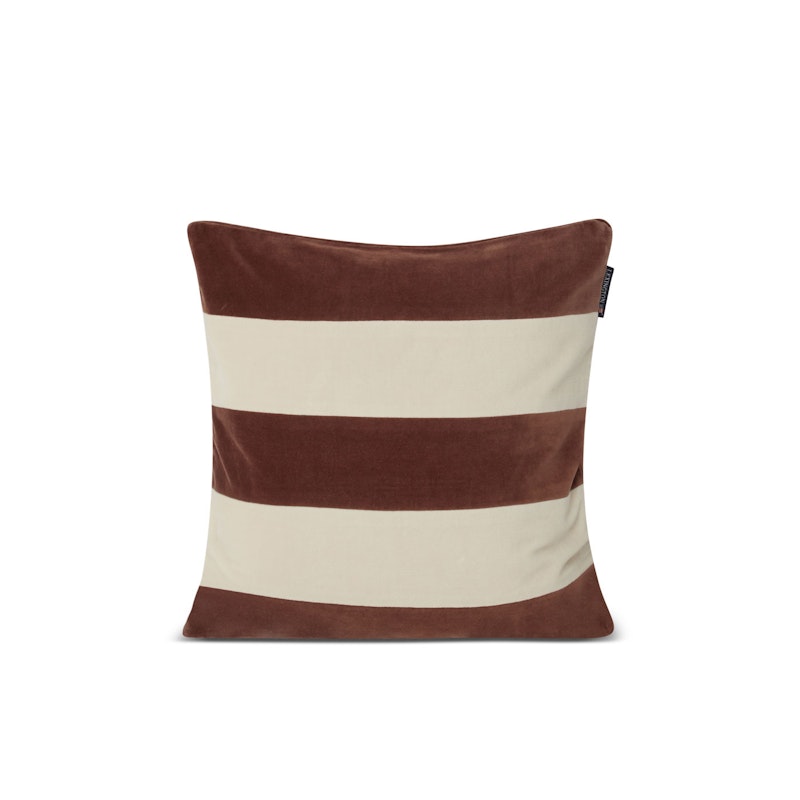 Block Striped Organic Cotton Velvet Kissenbezug 50x50 cm, Braun/Hellbeige