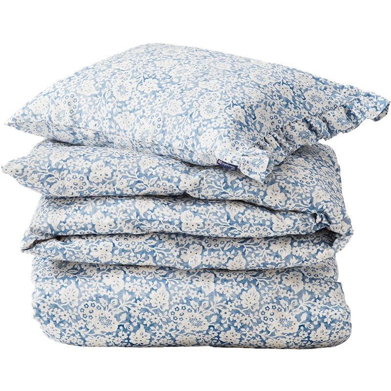 Floral printed Cotton Sateen Bettwäscheset 220x220 + 50x60 cm, Blau