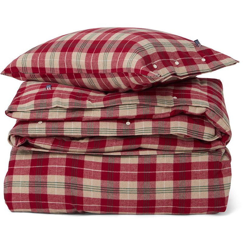 Checked Cotton Flannel Bettwäsche Rot / Beige / Grün / Weiß, 150x210 cm