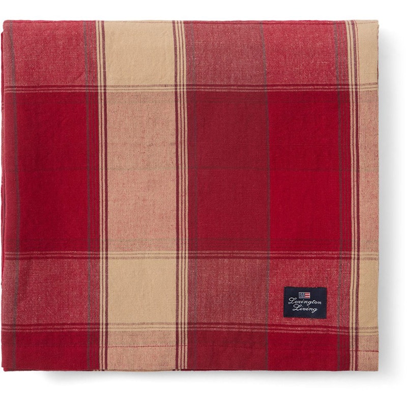 Checked Linen/Cotton Tischdecke Beige / Rot, 150x350 cm